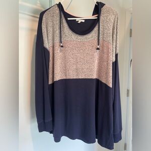 Colorblock shirt with hood.